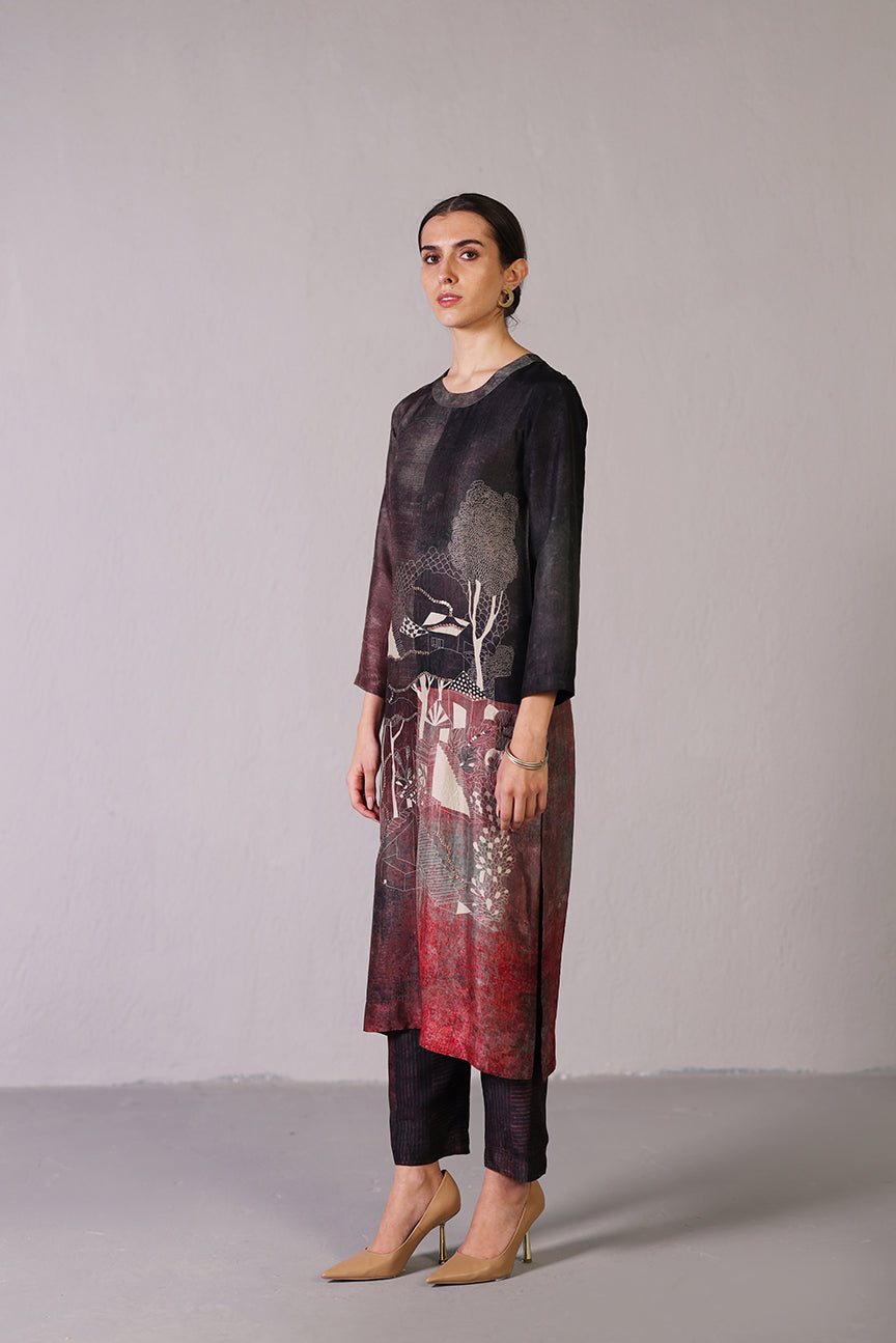 Horizon Grey & Maroon Kurta Set