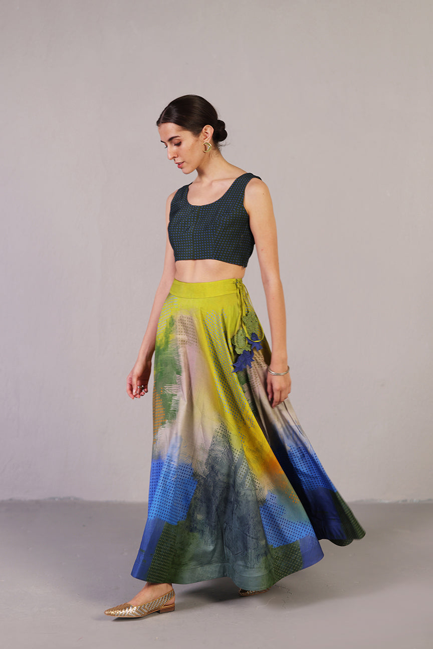 Swasha Blue & Lime Green Lehenga Set
