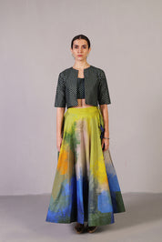 Swasha Blue & Lime Green Jacket Lehenga Set