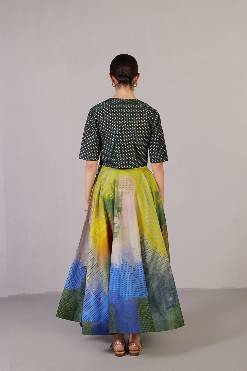 Swasha Blue & Lime Green Jacket Lehenga Set