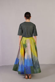 Swasha Blue & Lime Green Jacket Lehenga Set