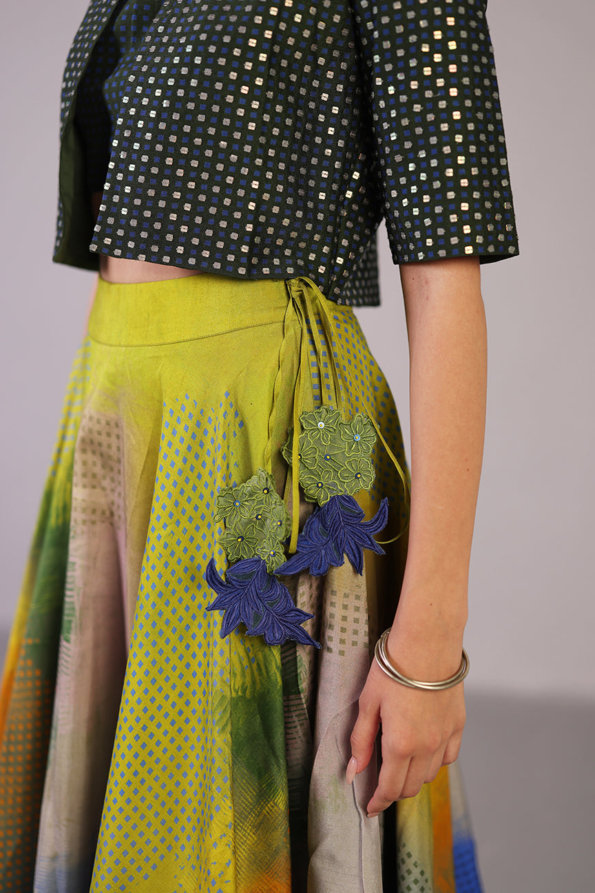 Swasha Blue & Lime Green Jacket Lehenga Set
