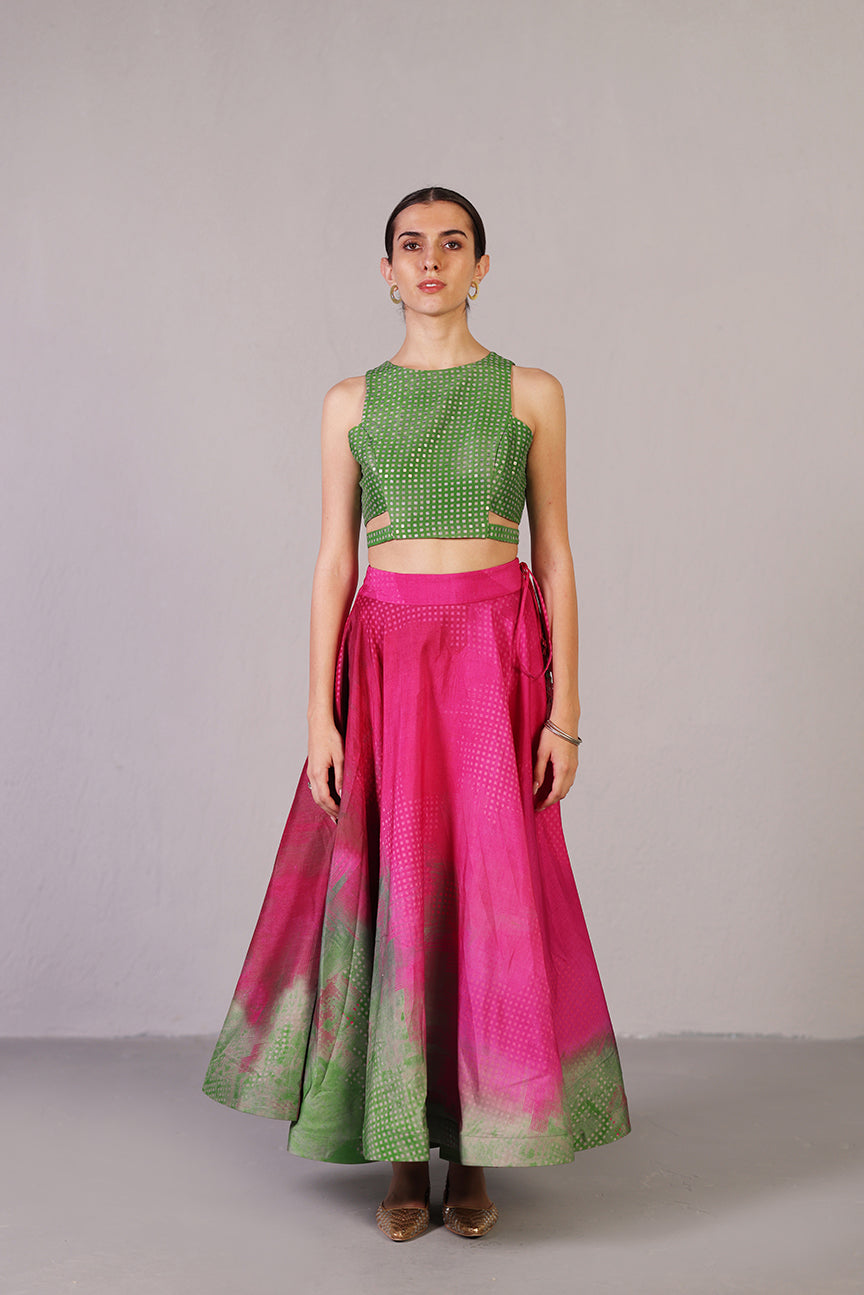 Swasha Green & Pink Lehenga Set