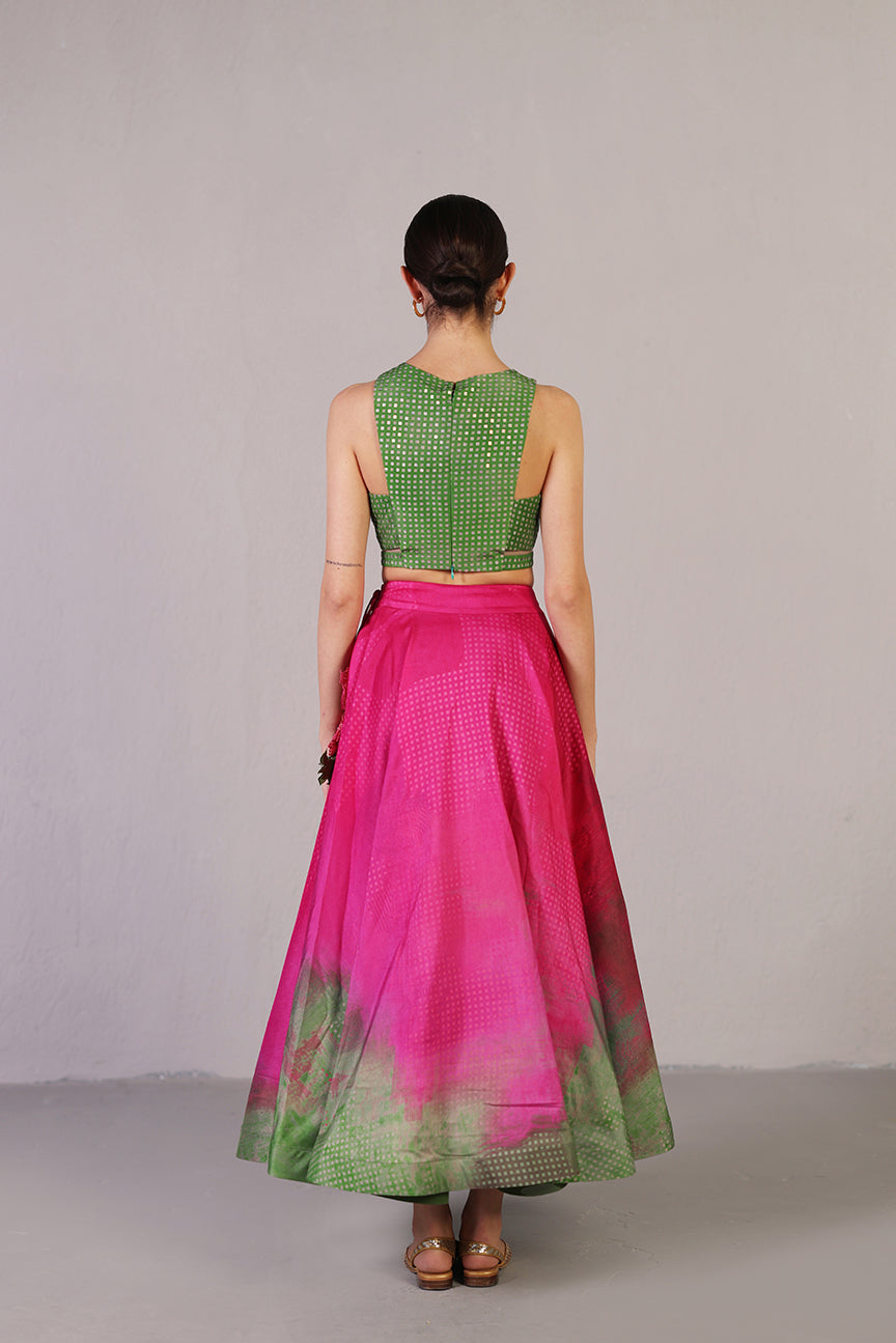 Swasha Green & Pink Lehenga Set