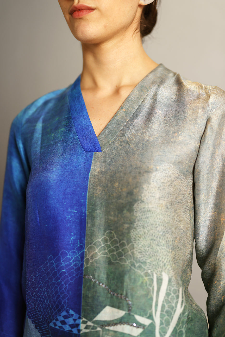 Horizon Blue & Grey Kurta Set