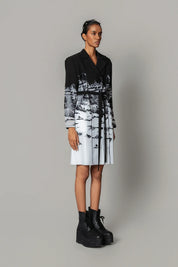 B&W Hokusai Embroidered Coat Dress