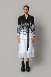 B&W Hokusai Embroidered Long Dress