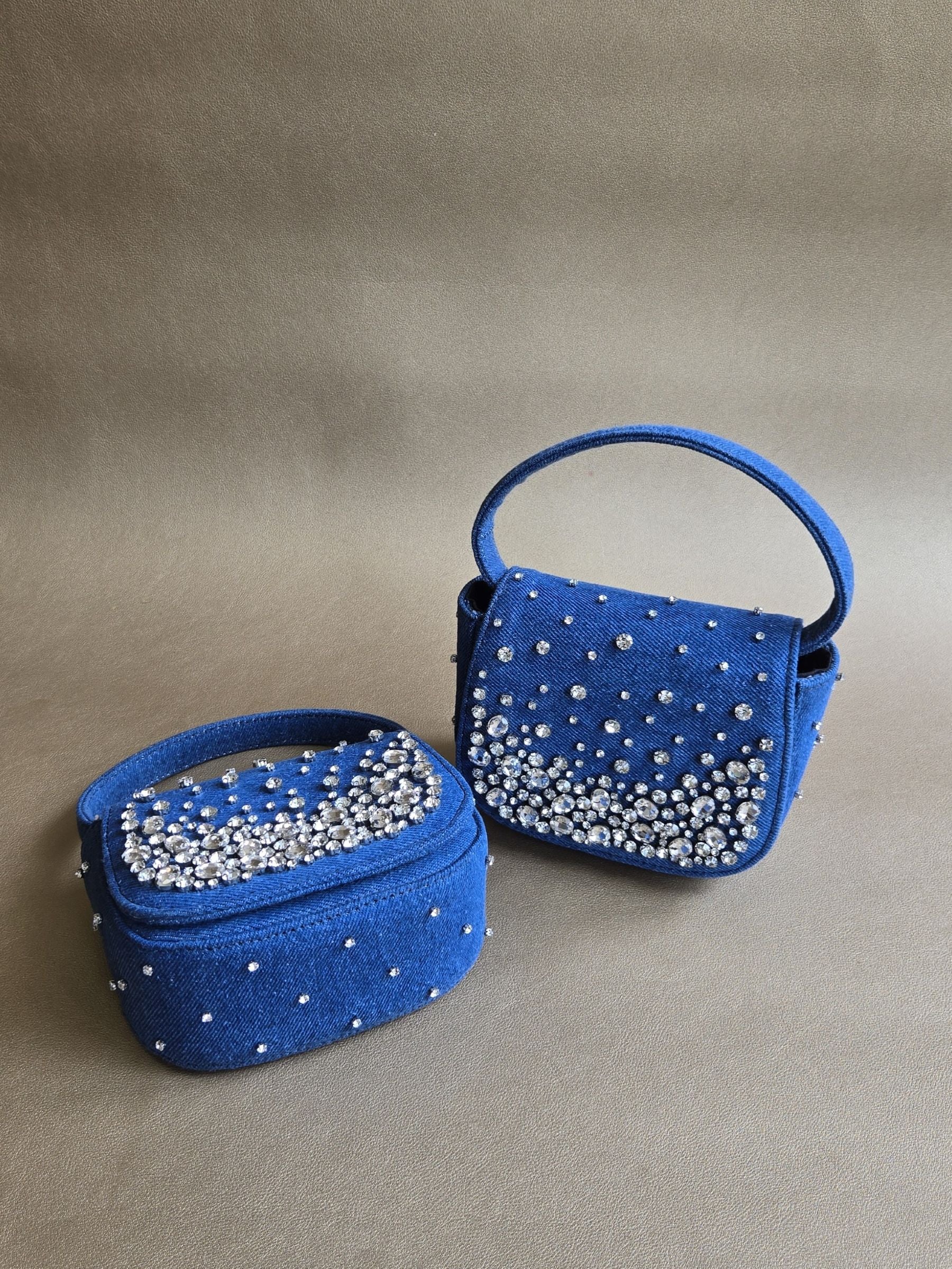 Blue Crystal Denim Bag