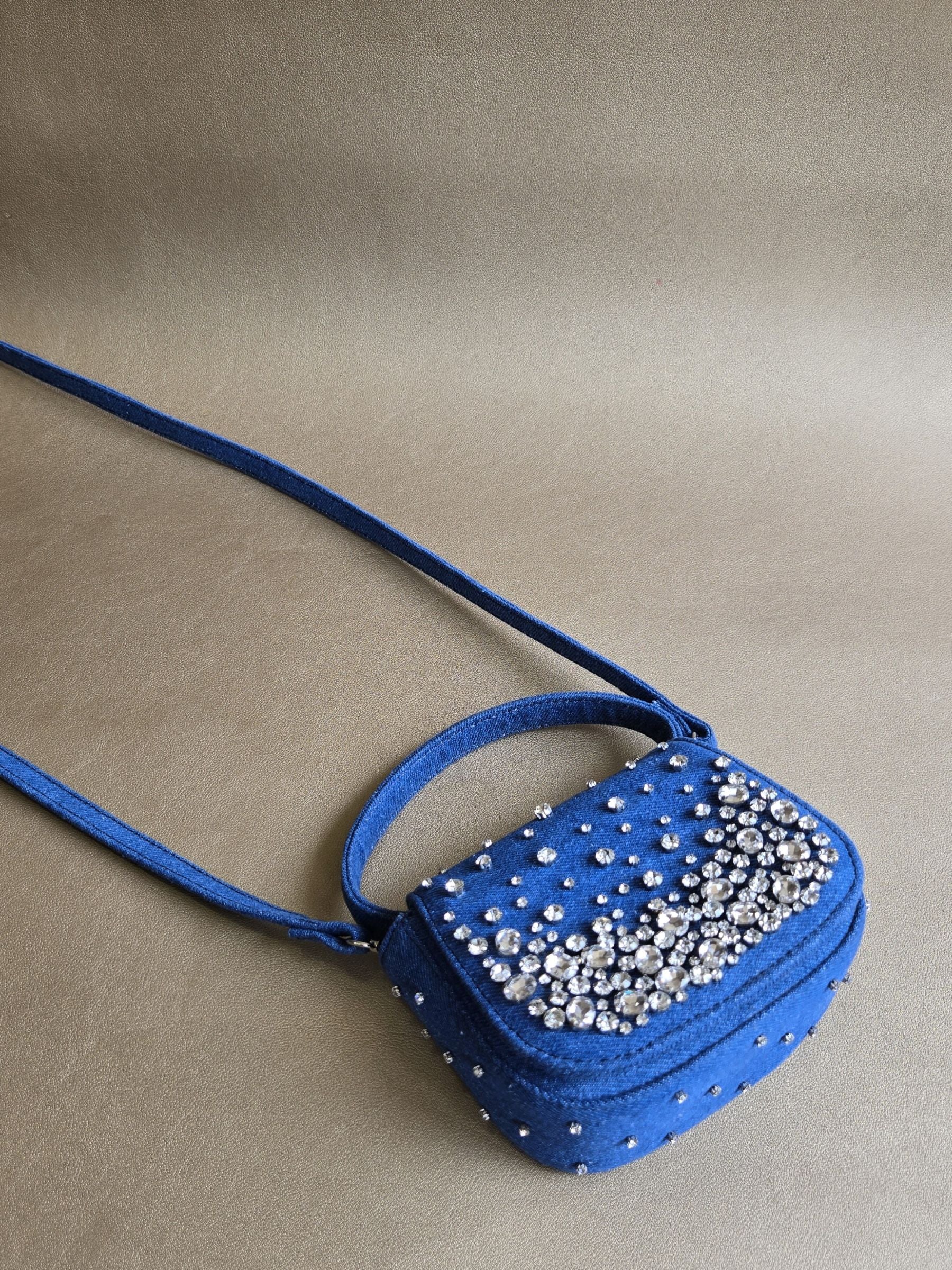 Blue Crystal Denim Bag