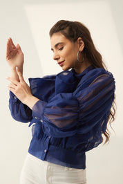 Blue Organza Sheer Top