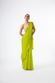 Chartreuse Thousand Crescents Saree