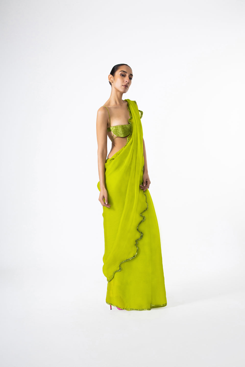 Chartreuse Thousand Crescents Saree