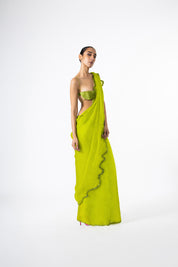 Chartreuse Thousand Crescents Saree
