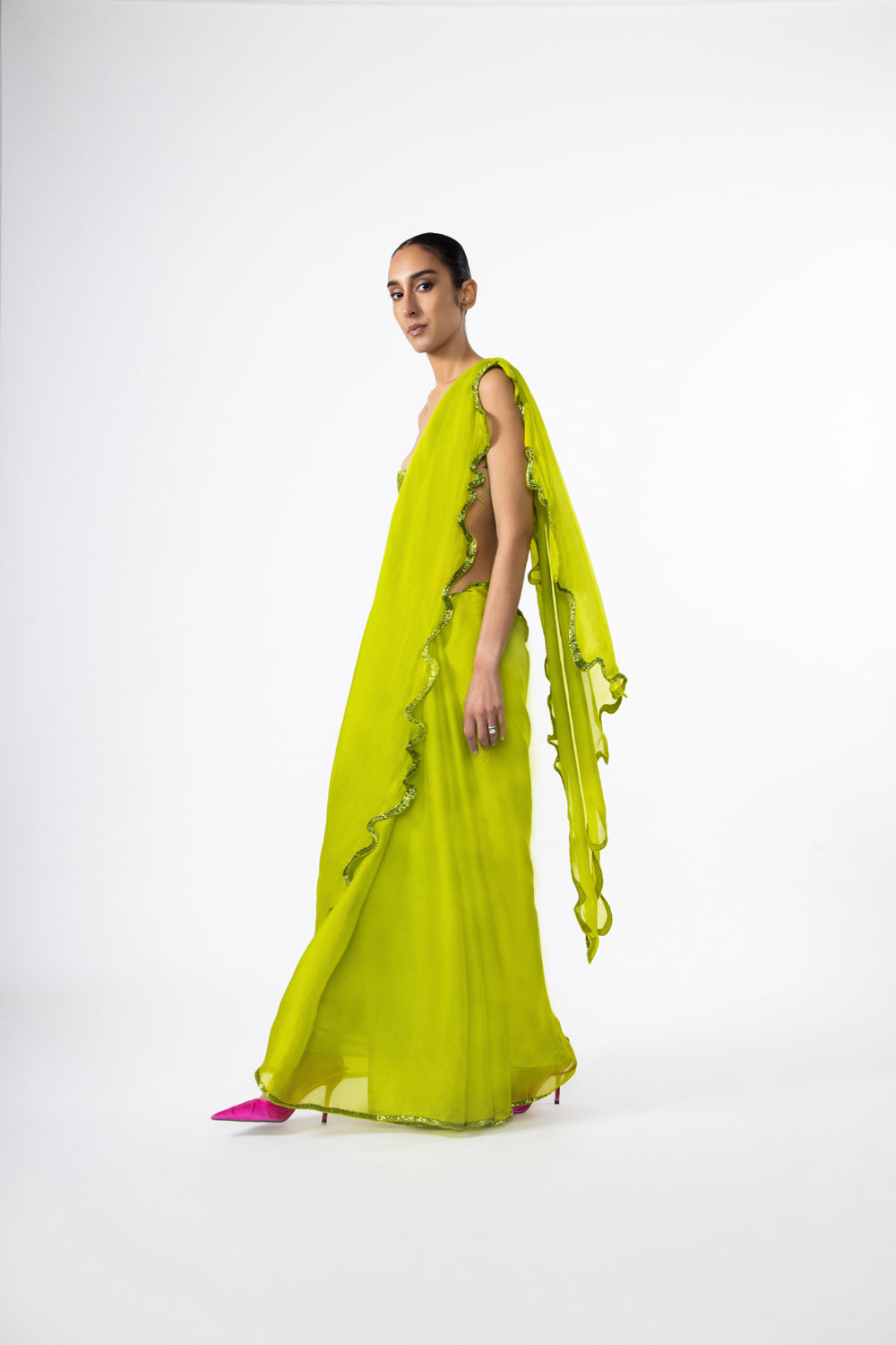 Chartreuse Thousand Crescents Saree