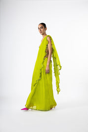 Chartreuse Thousand Crescents Saree