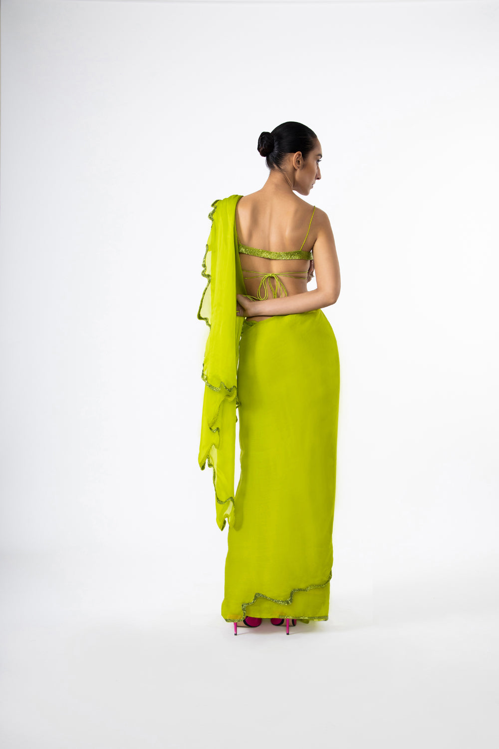 Chartreuse Thousand Crescents Saree
