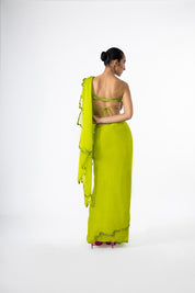 Chartreuse Thousand Crescents Saree