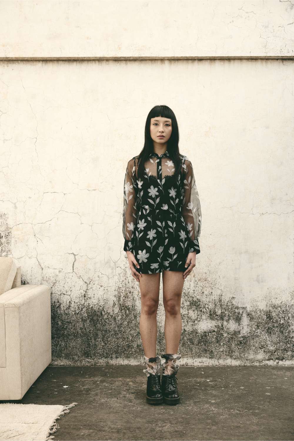 Foral Organza Shirt Black