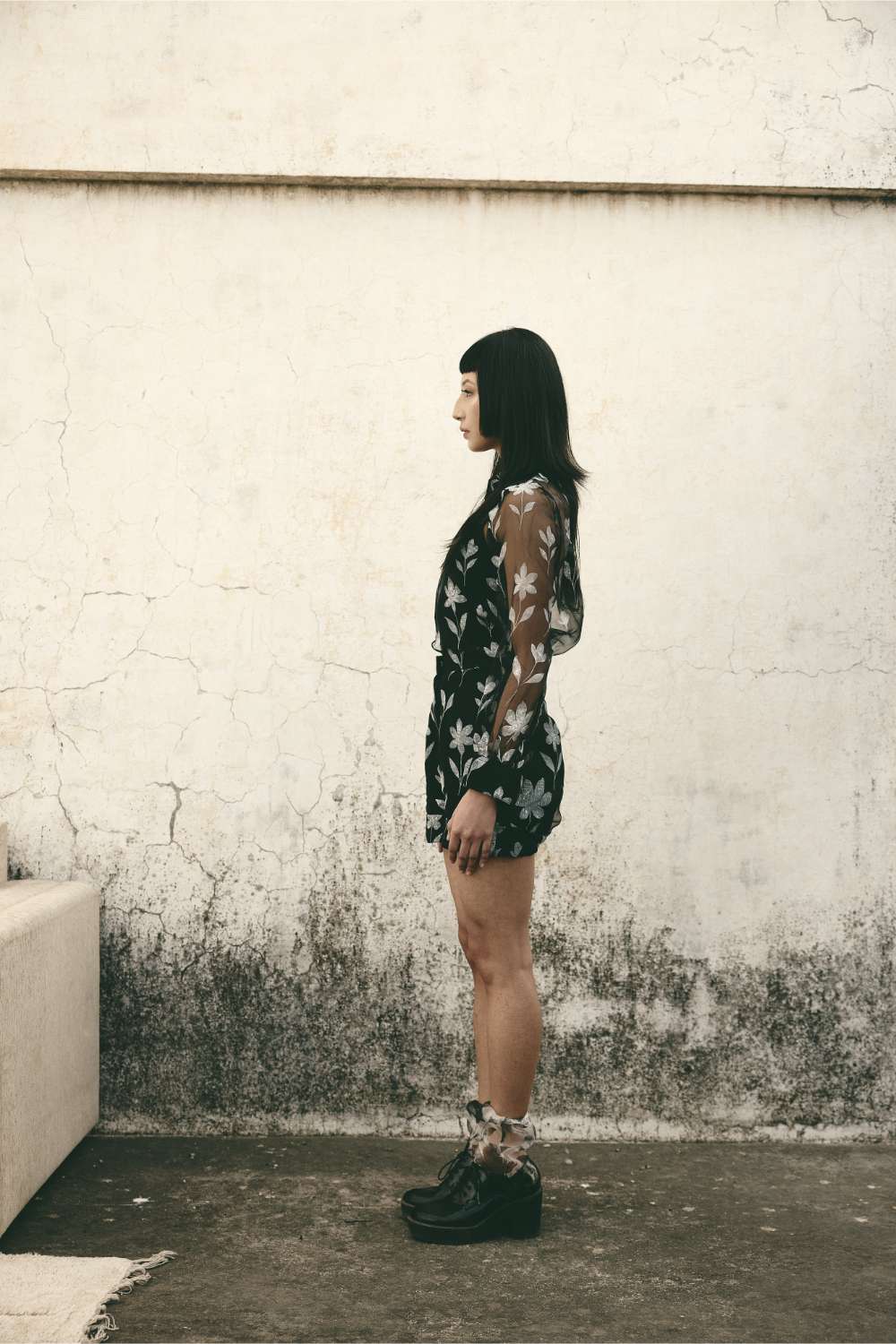 Foral Organza Shirt Set Black