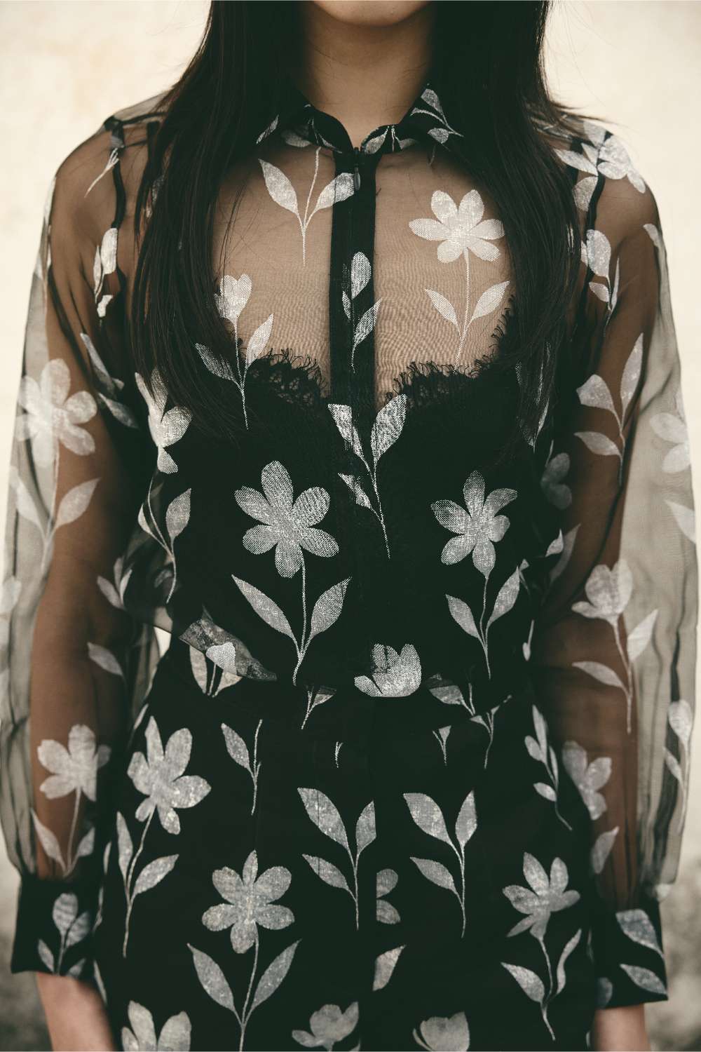 Foral Organza Shirt Black