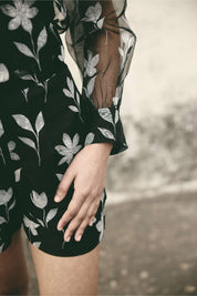 Foral Organza Shirt Set Black