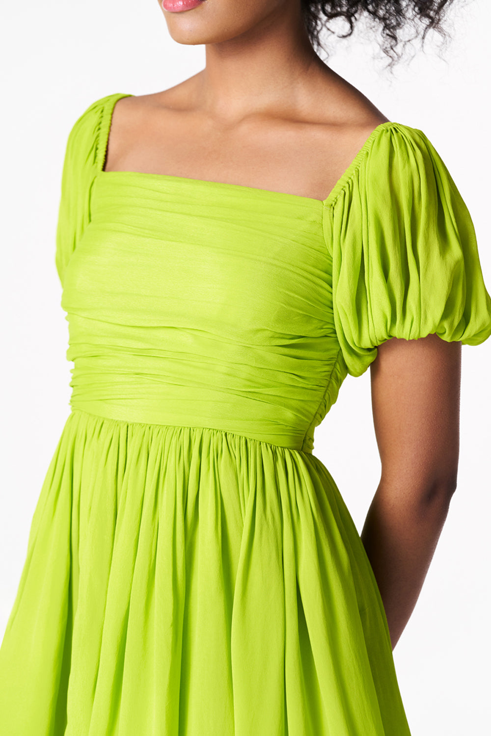Chartreuse Rouched Mini Dress