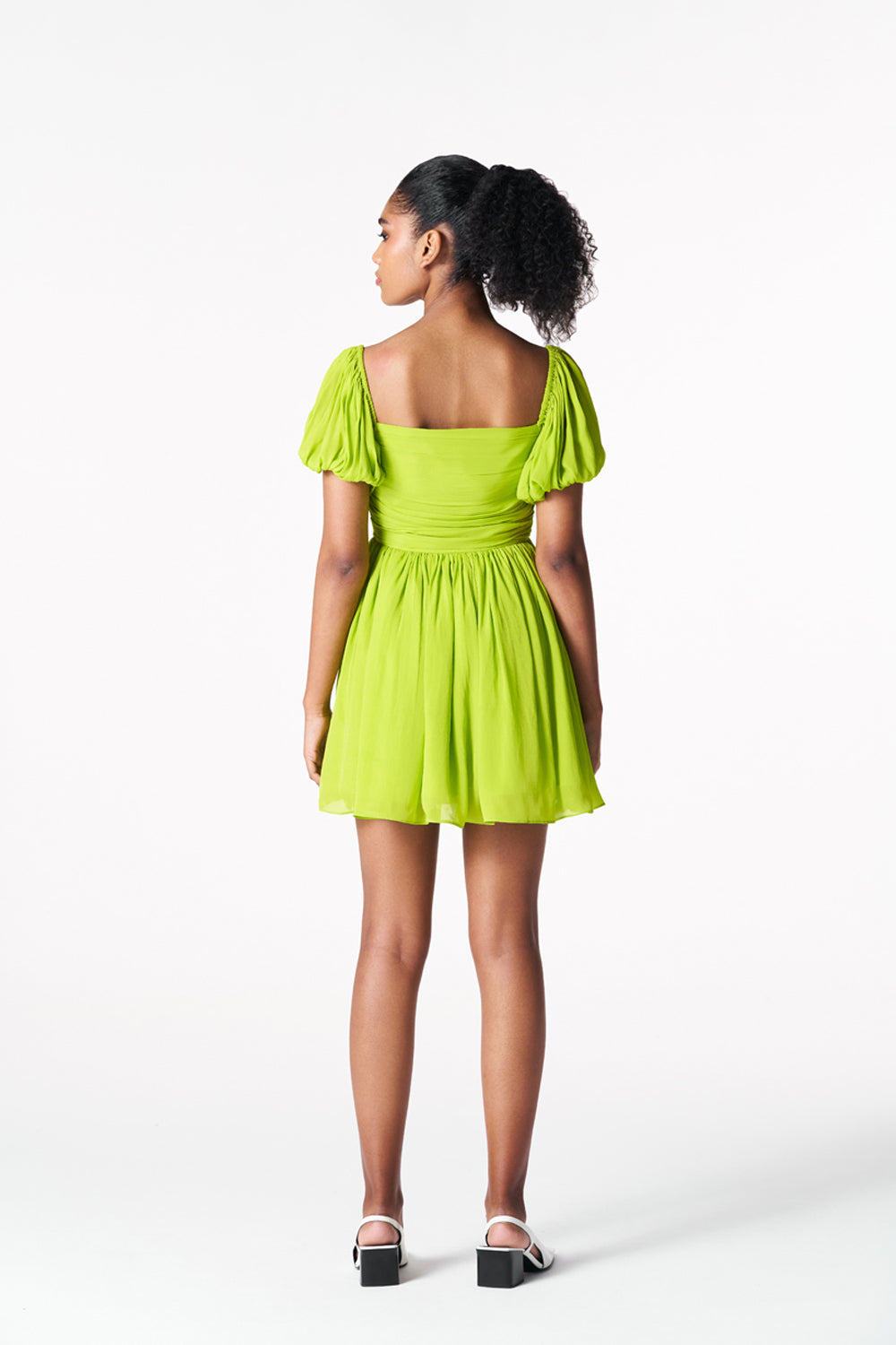 Chartreuse Rouched Mini Dress