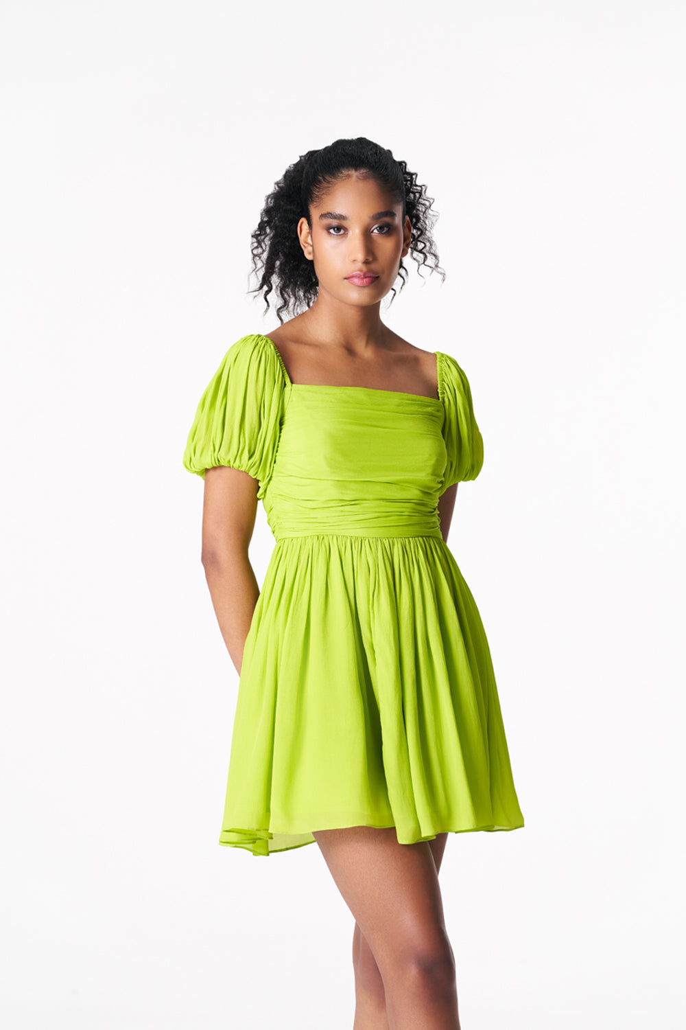 Chartreuse Rouched Mini Dress