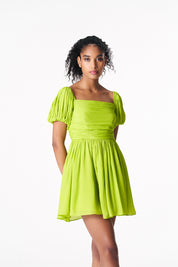 Chartreuse Rouched Mini Dress