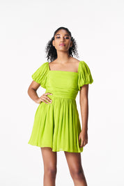 Chartreuse Rouched Mini Dress