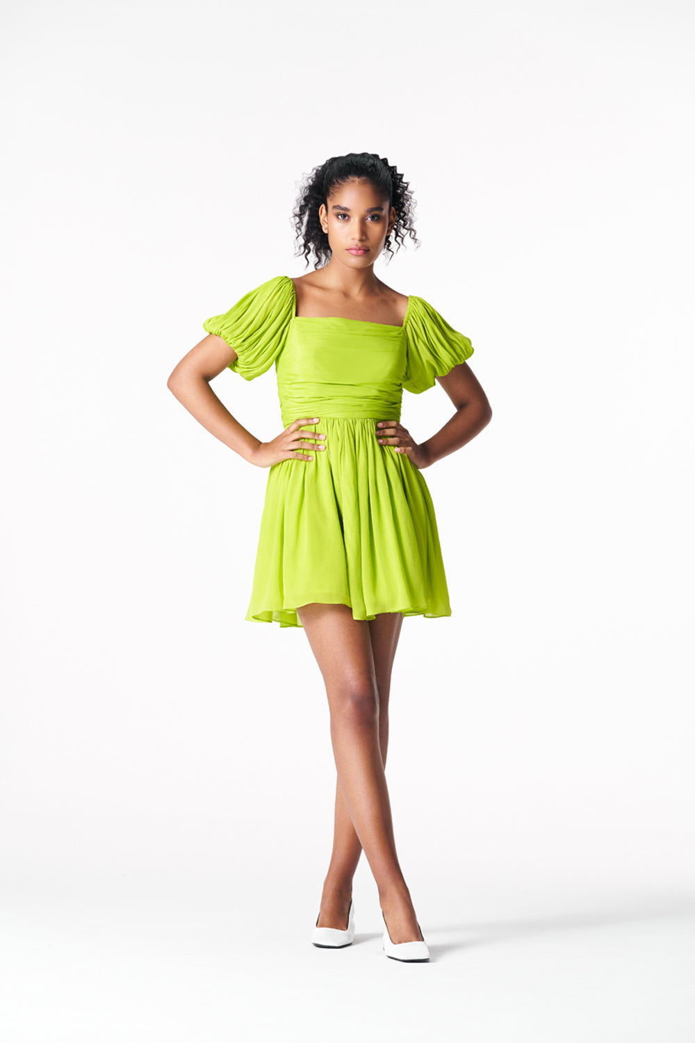 Chartreuse Rouched Mini Dress