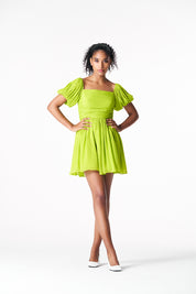 Chartreuse Rouched Mini Dress