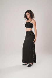 Black Trench & Long Skirt & Black Bustier