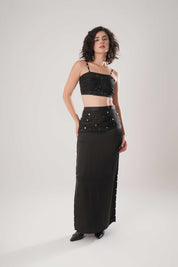 Black Trench & Long Skirt & Black Bustier
