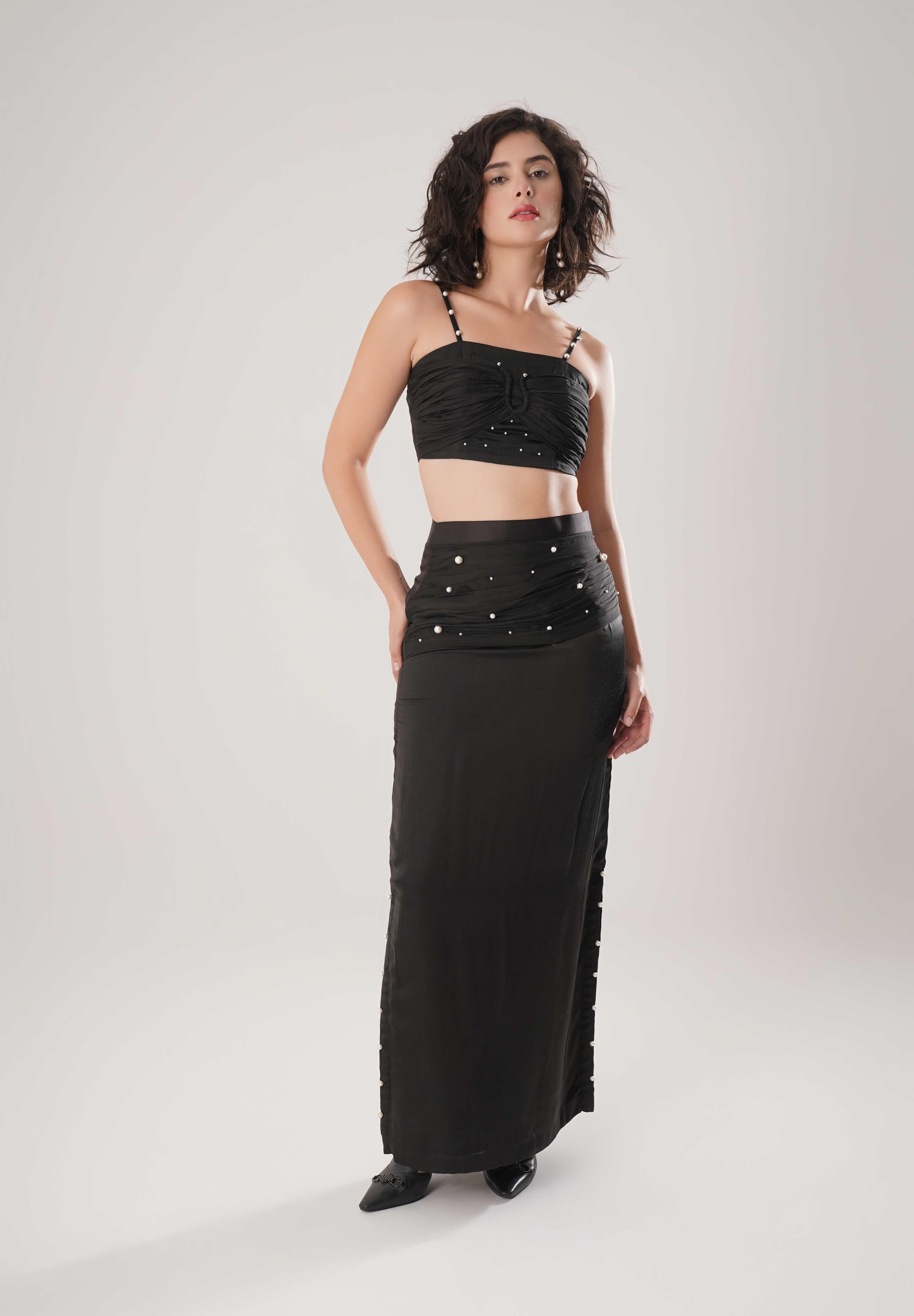 Black Trench & Long Skirt & Black Bustier