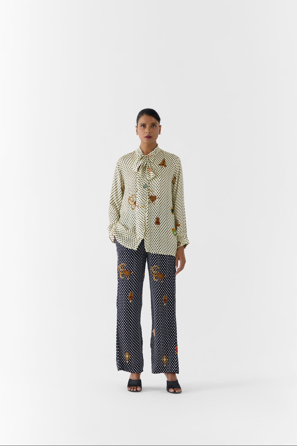 Pearl Polka Dot Knot Shirt & Onyx Polka Pants