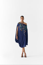 Navy Maharani Draped Dress & Knot Skirt