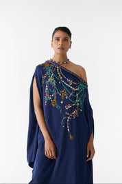 Navy Maharani Draped Dress & Knot Skirt