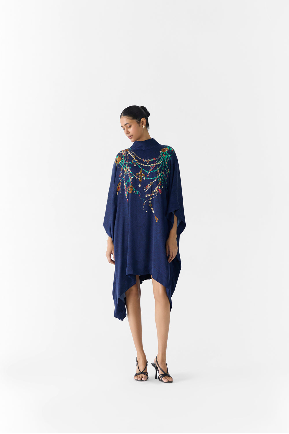 Navy Maharani Round Collar Kimono