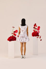 White Floral Gathered Mini Skirt