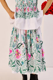 White Floral Print Cotton Midi Skirt