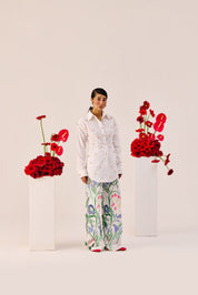 Floral Printed Linen Wide Leg Pants