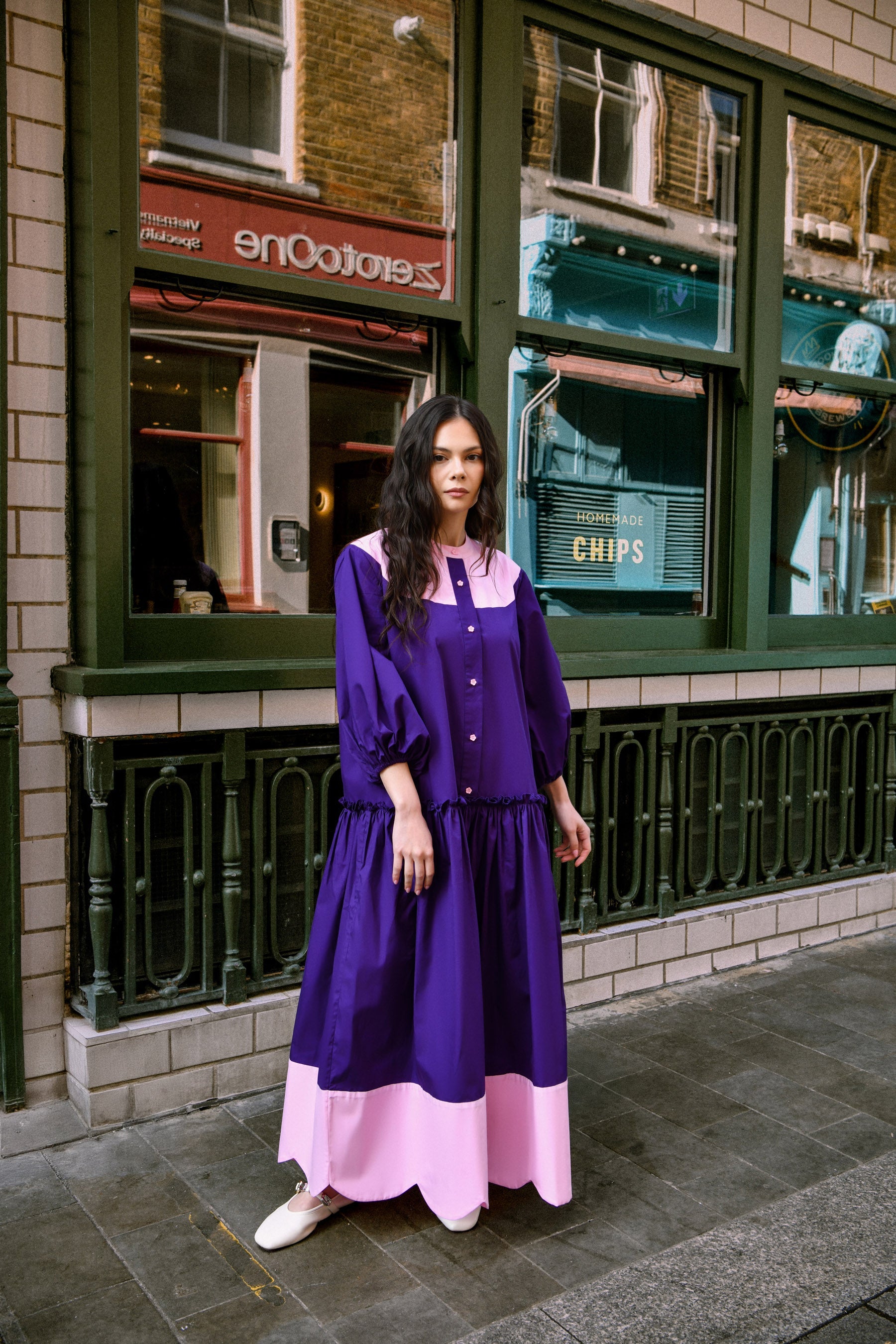 Cotton Colour Block Midi Dress