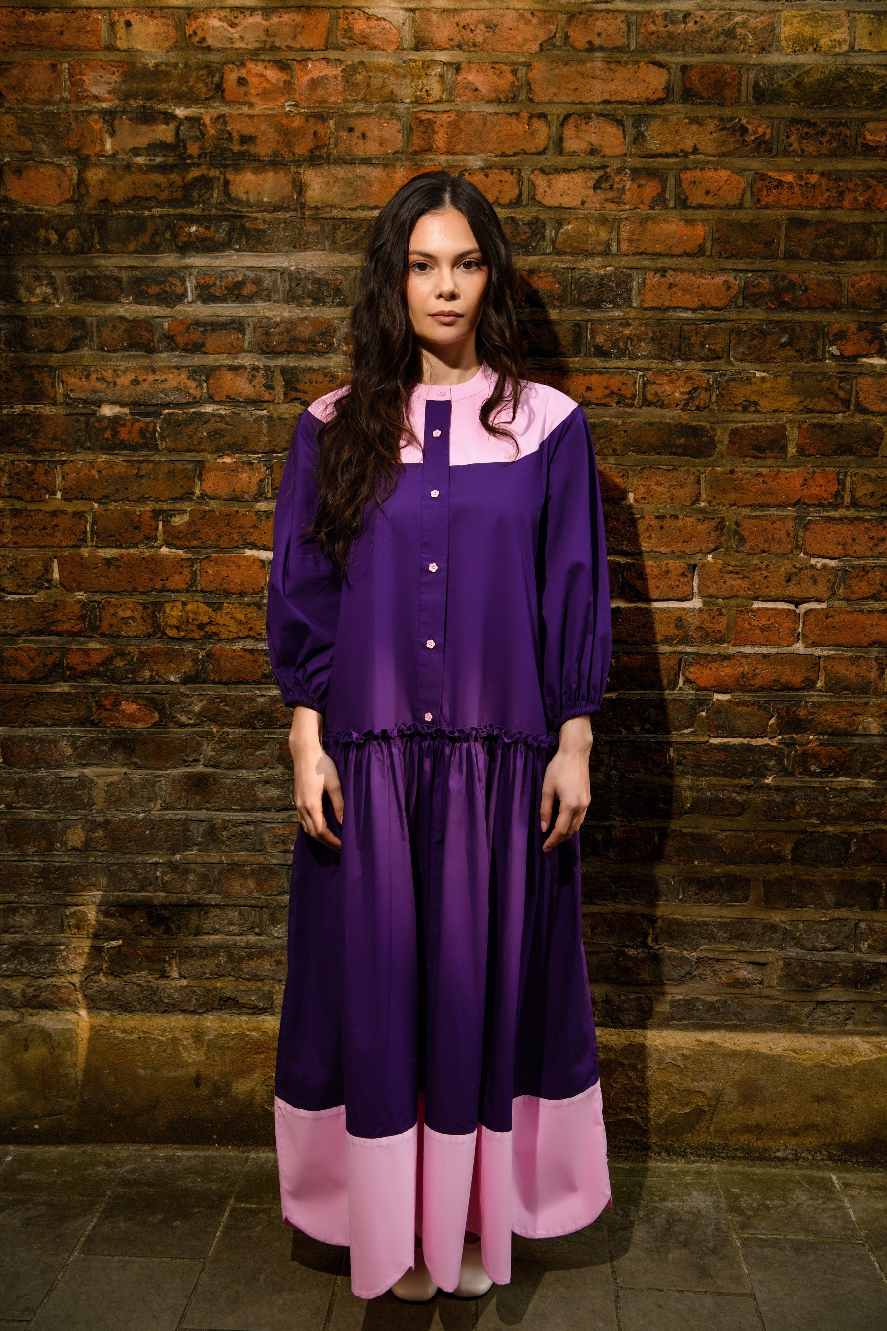 Cotton Colour Block Midi Dress