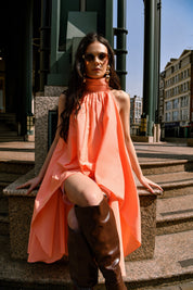 Peach Draped High Low Cotton Top With White Shorts set