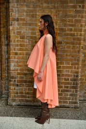 Peach Draped High Low Cotton Top With White Shorts set