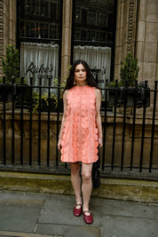 Peach 3D Appliqué A line Cotton Mini Dress