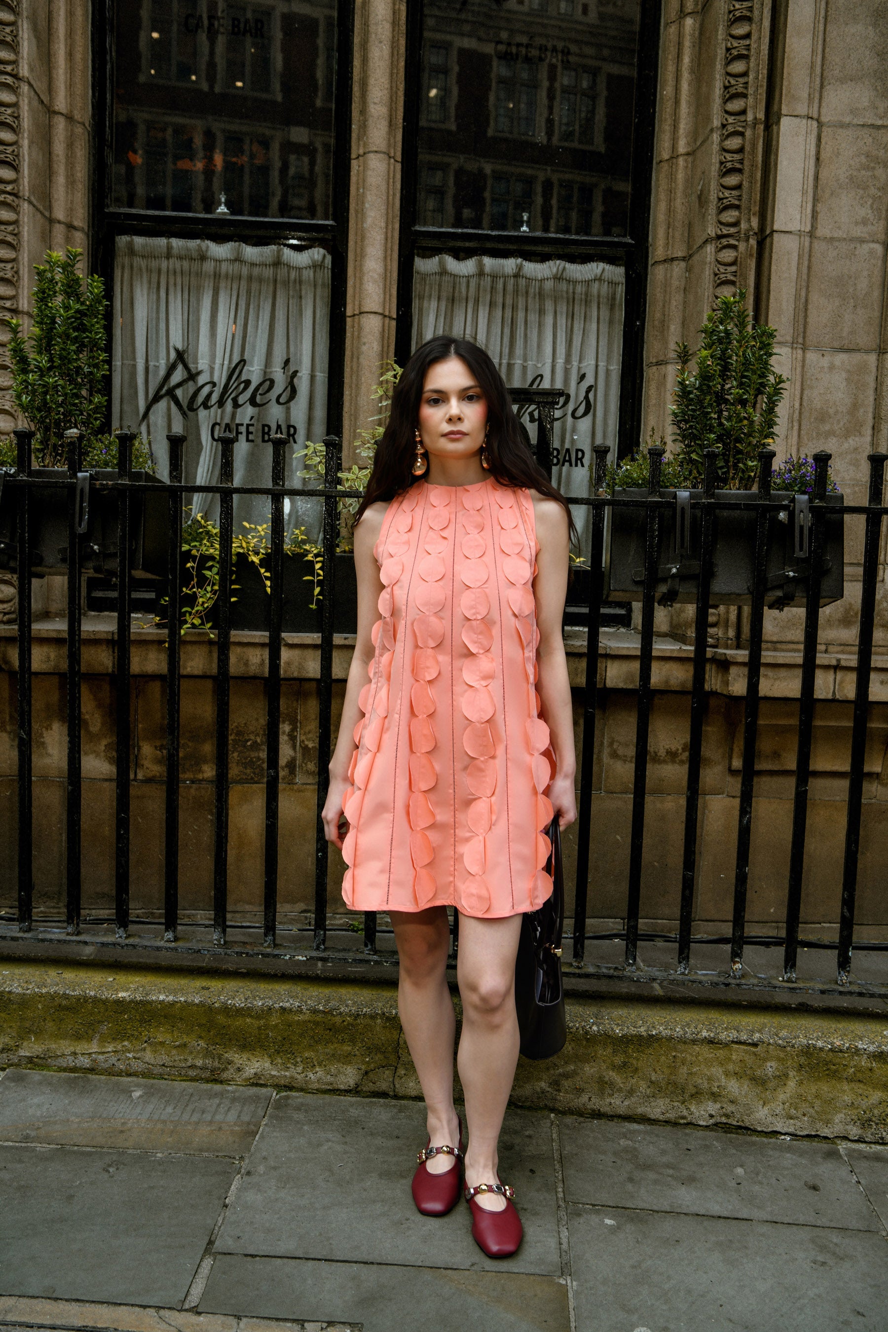 Peach 3D Appliqué A line Cotton Mini Dress