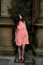Peach 3D Appliqué A line Cotton Mini Dress