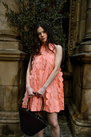 Peach 3D Appliqué A line Cotton Mini Dress